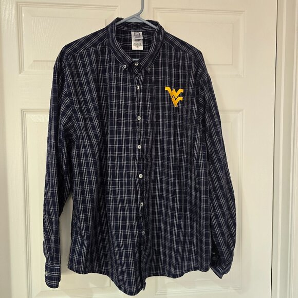 West Virginia Mountaineers Men's Pro Edge Button Down Shirt Navy White Sz XL - Picture 1 of 5